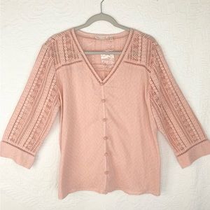 Soft Surroundings Blouse Lahela Crochet Lace Peach Bisque, Size Large